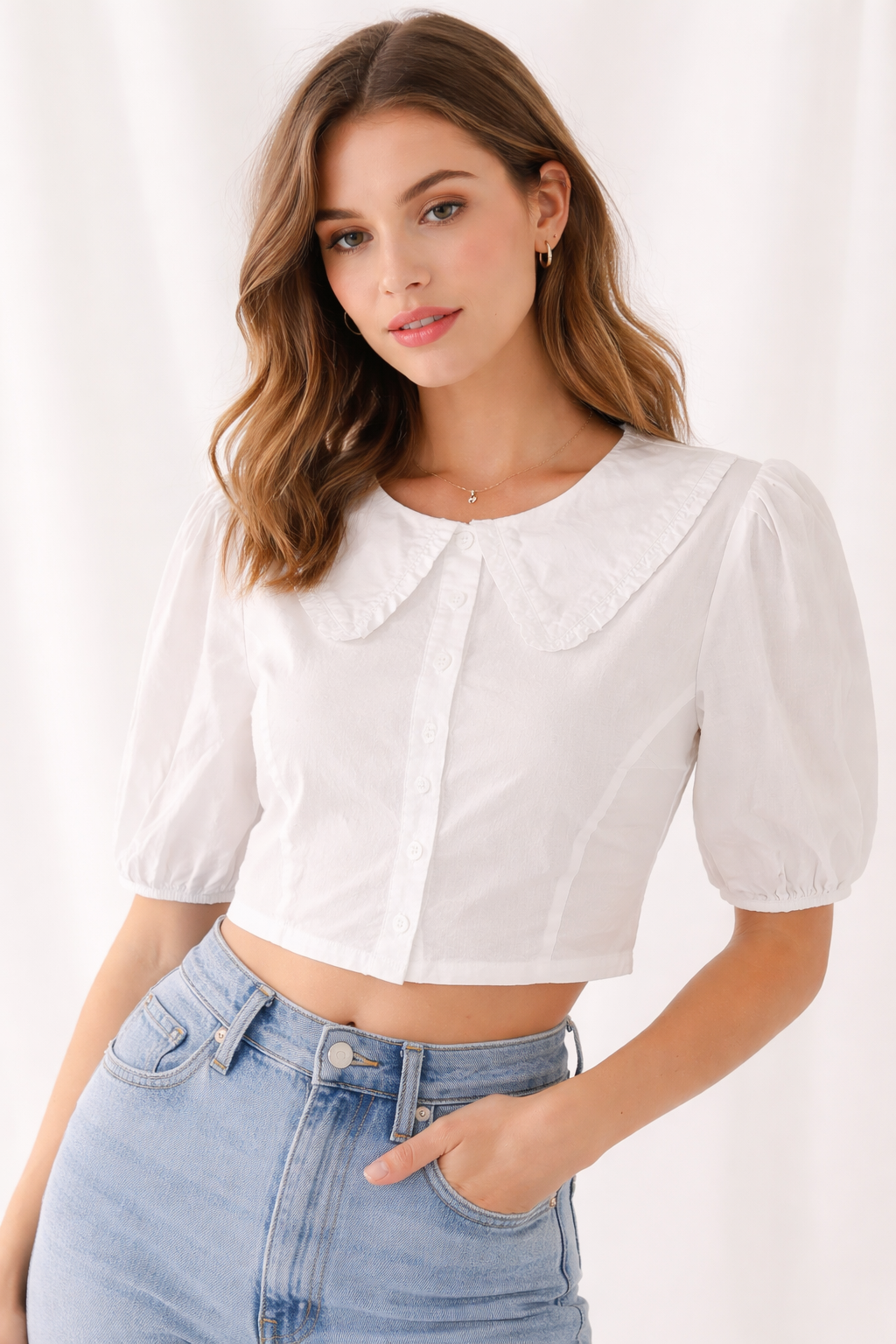 Wild Fable Peter Pan Collar Crop Blouse / Size M