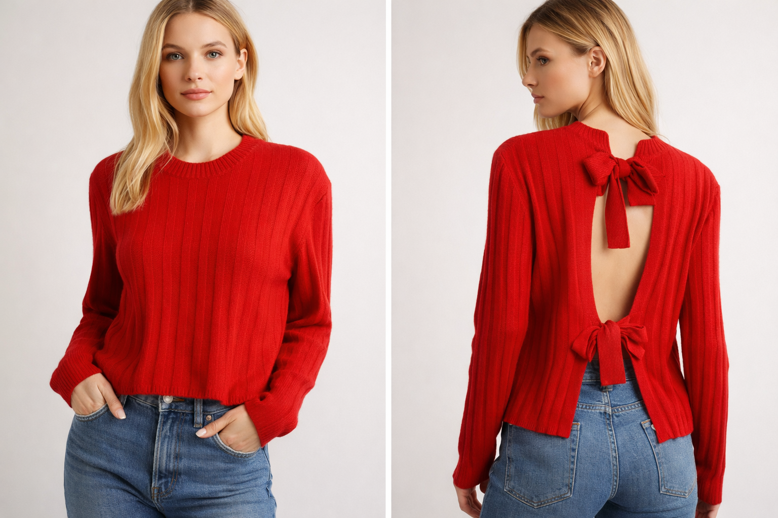 Derek Lam 10 Crosby Red Ribbed Open-Back Tie Cardigan / Size S