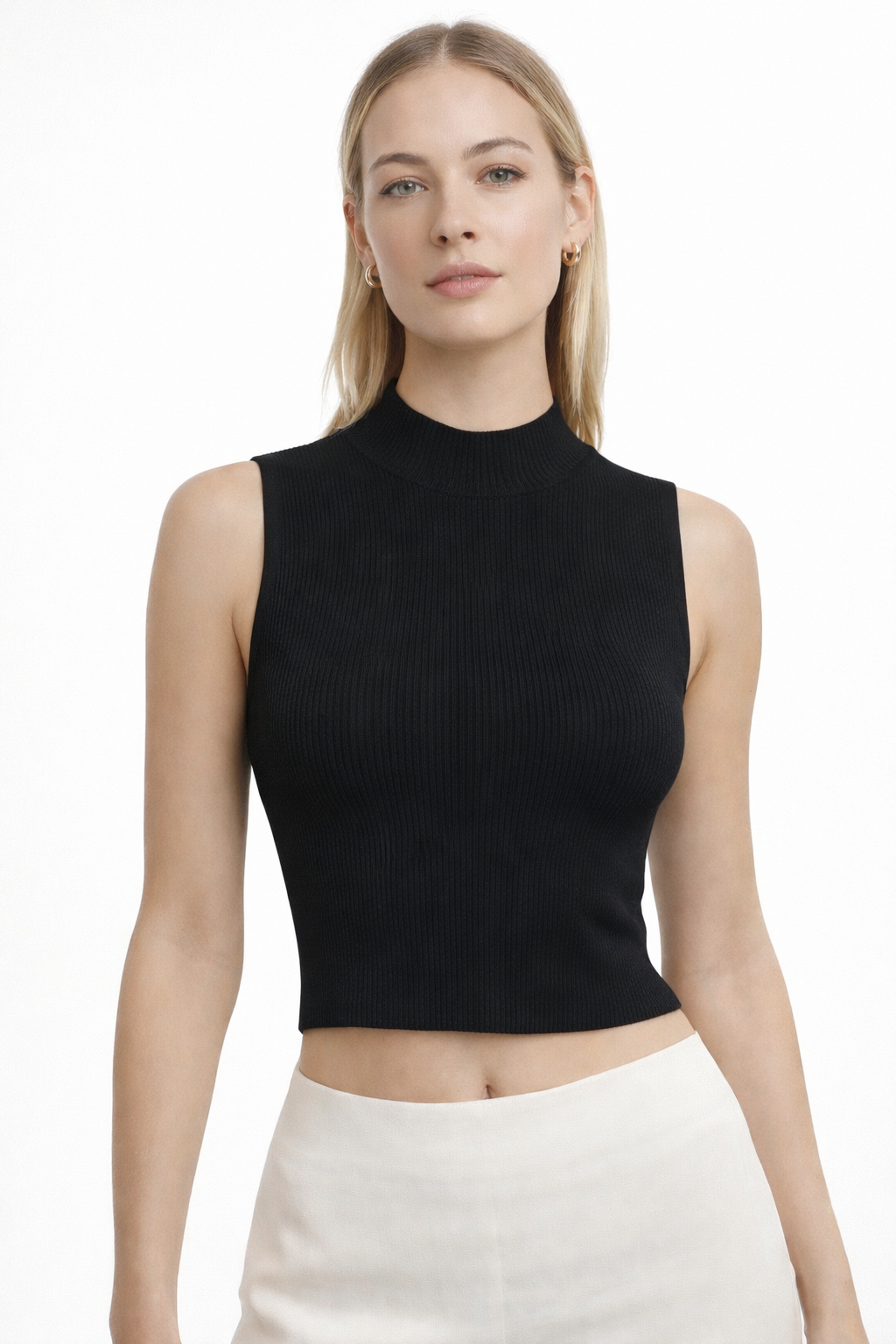 Aritzia Babaton Black Ribbed Cropped Sleeveless Top / Size M
