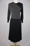 Vintage 1980s Oscar de la Renta Black Knit Dress with Metallic Stripe Detail / Size 10