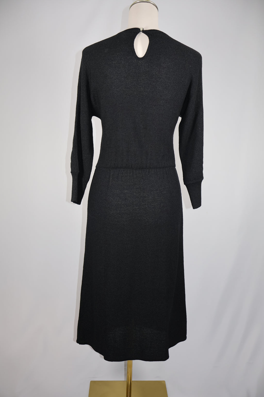 Vintage 1980s Oscar de la Renta Black Knit Dress with Metallic Stripe Detail / Size 10