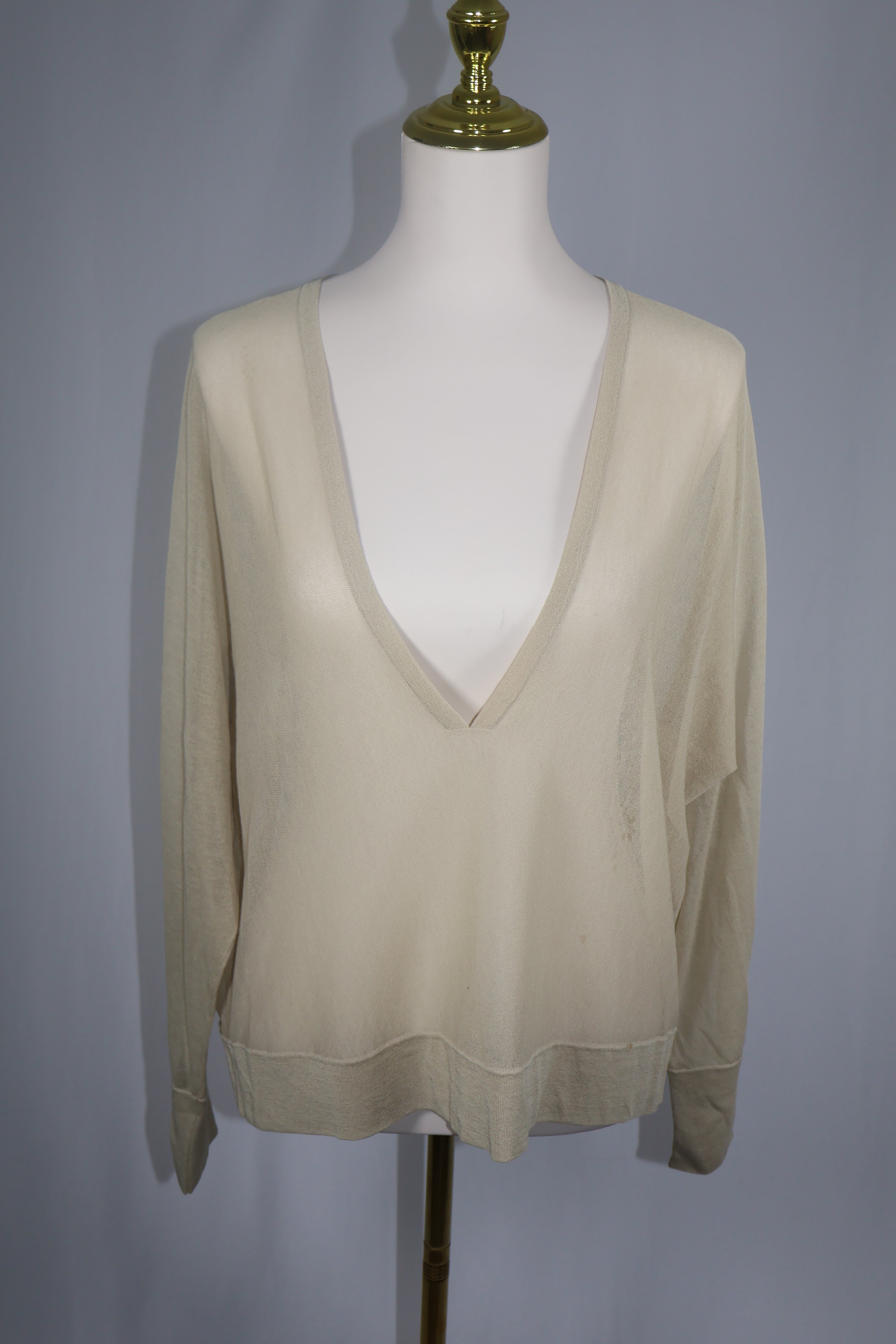 Lafayette 148 New York Cotton Blend V-Neck Sweater / Size M