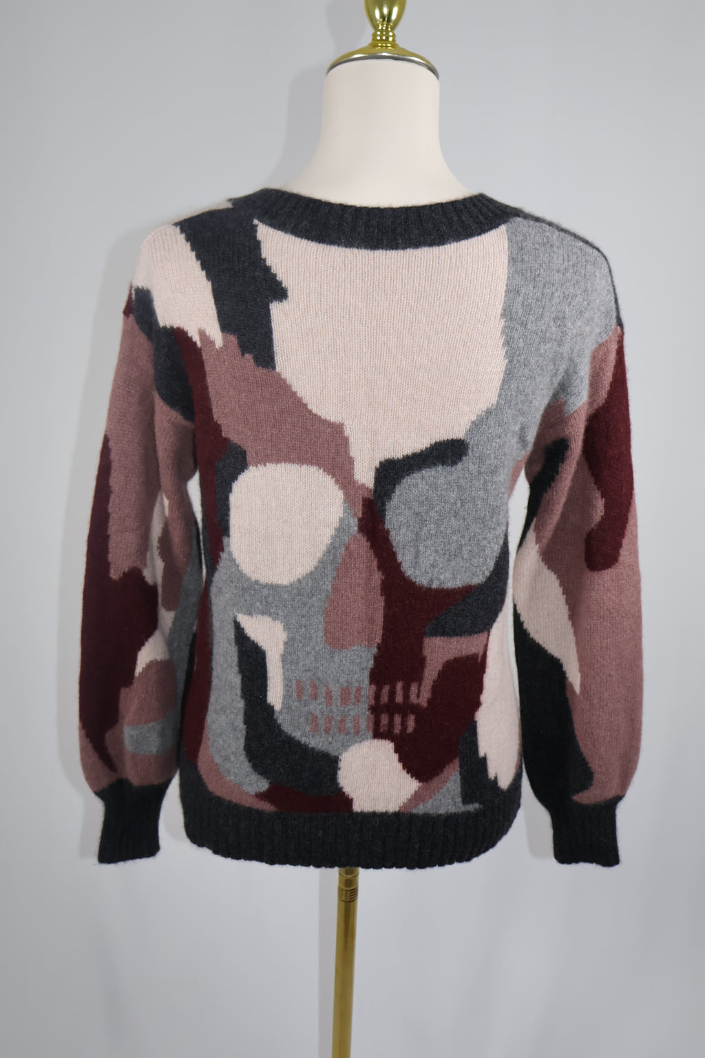Skull Cashmere V Neck Pullover Sweater / Size S
