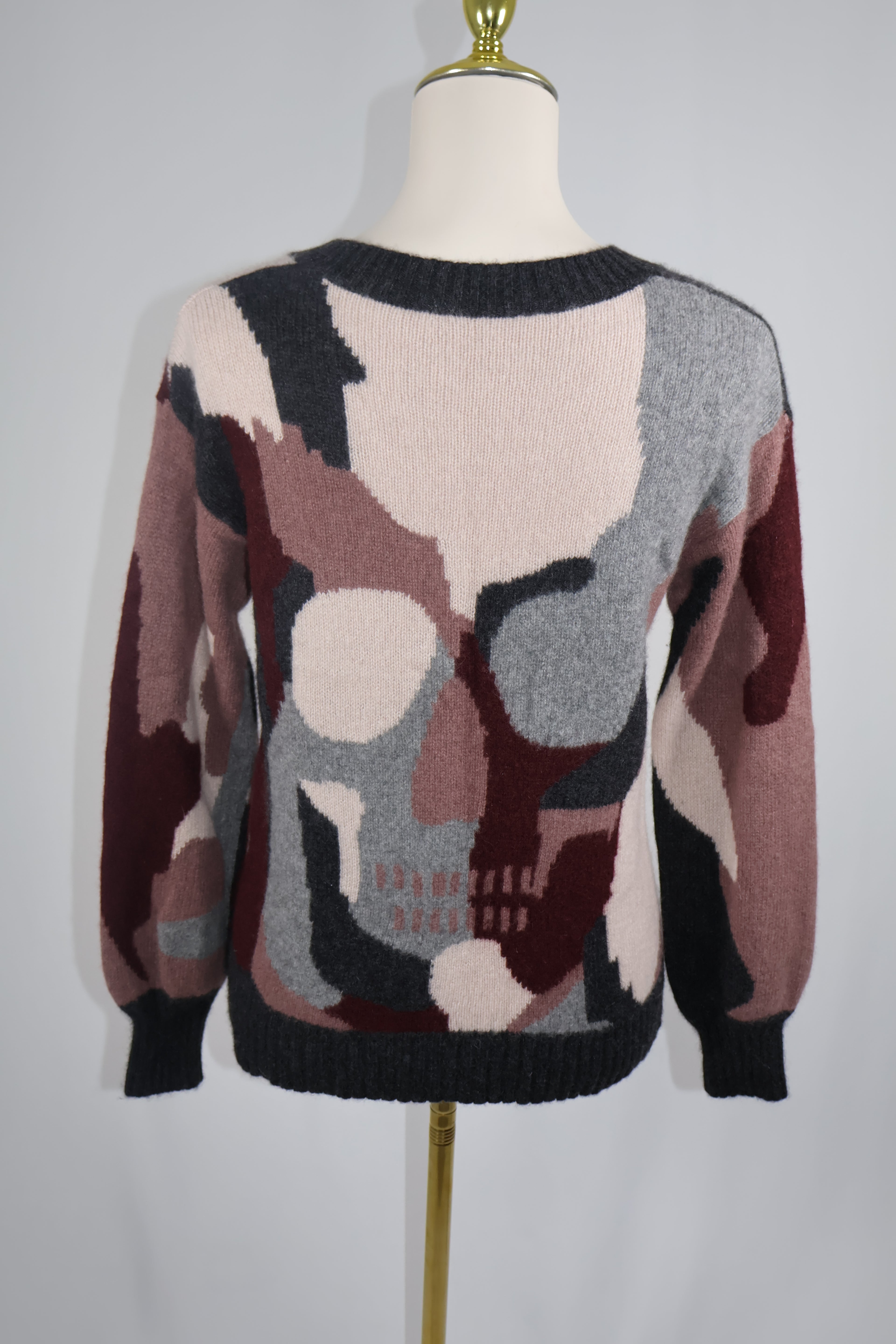 Skull Cashmere V Neck Pullover Sweater / Size S