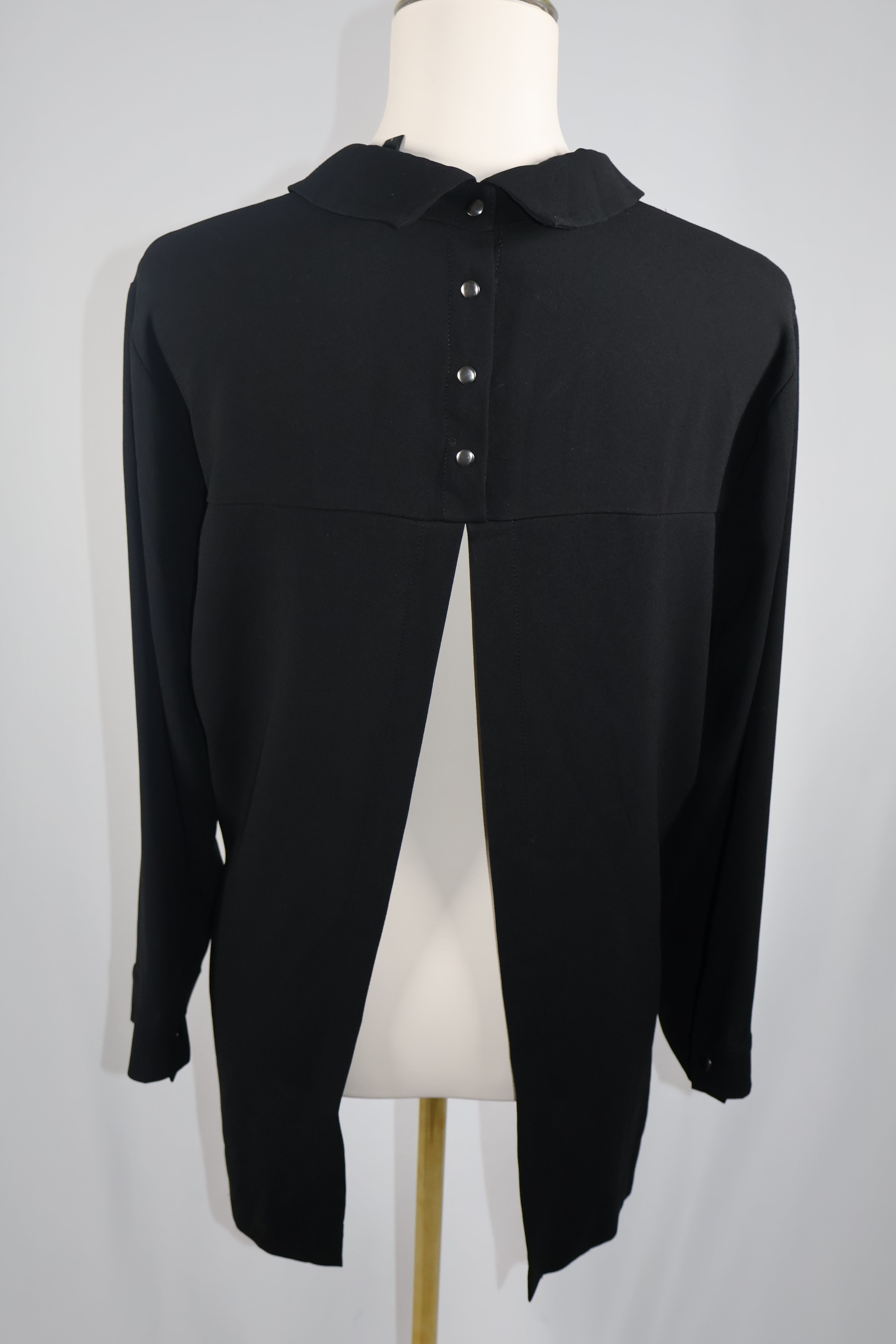 BCBG Maxazria Women's Cecil Woven Collared Top with Flyaway Back / Size L