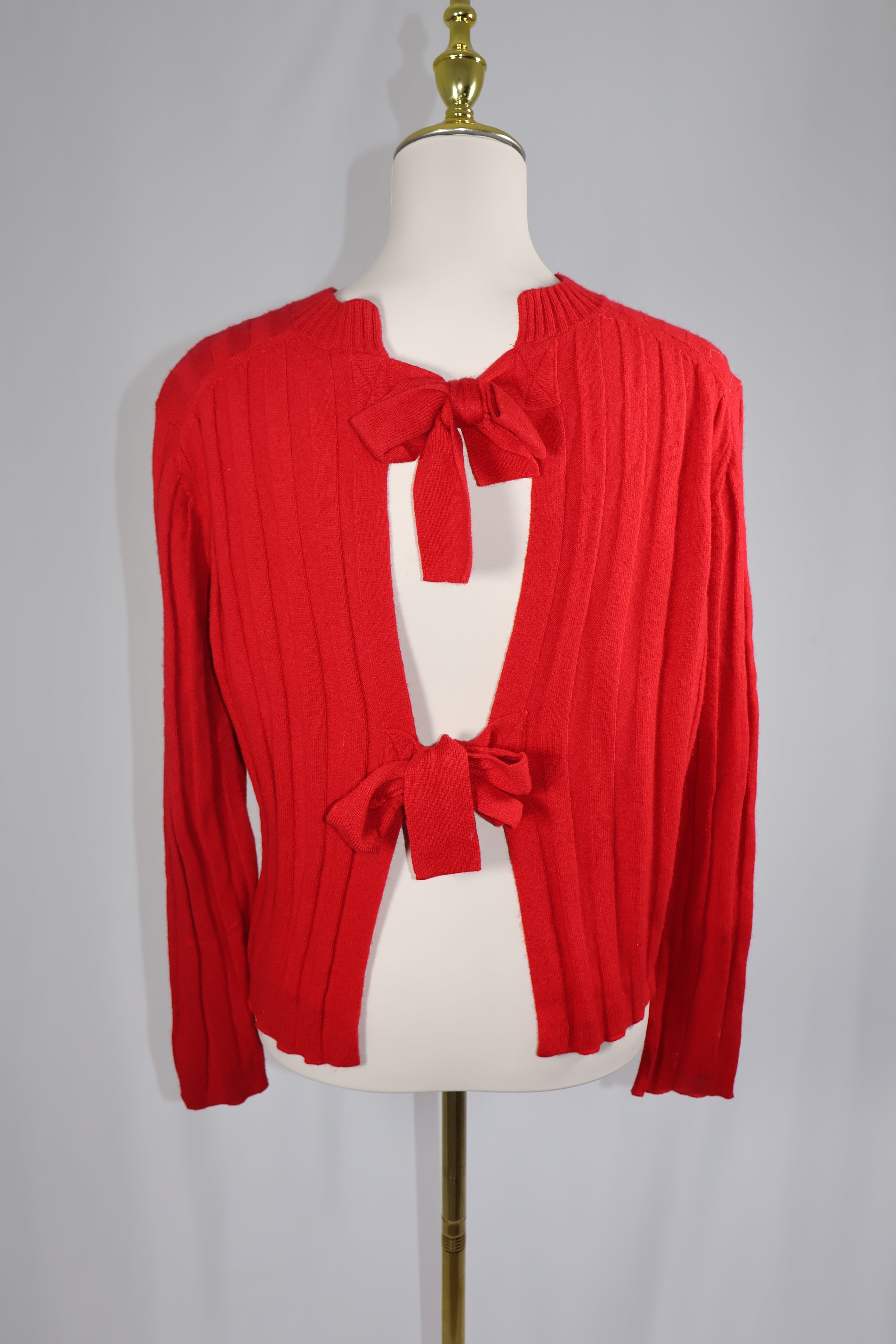 Derek Lam 10 Crosby Red Ribbed Open-Back Tie Cardigan / Size S