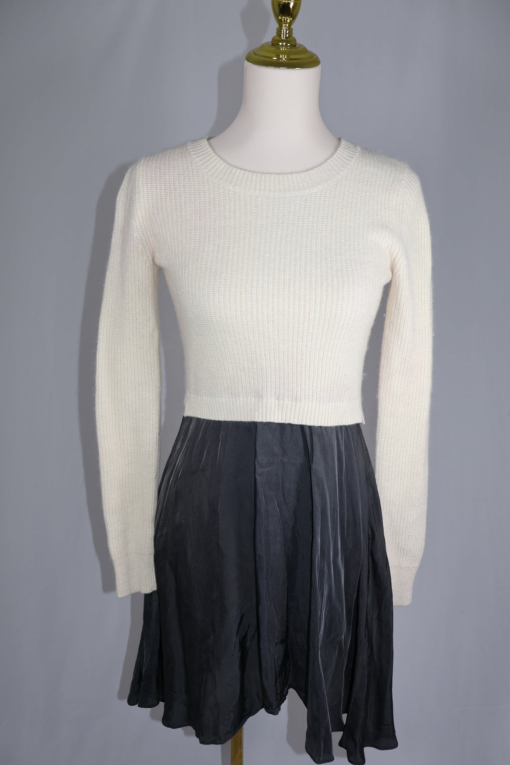 Club Monaco Ivory Sweater Black Satin Slip Skirt Dress / Size XS
