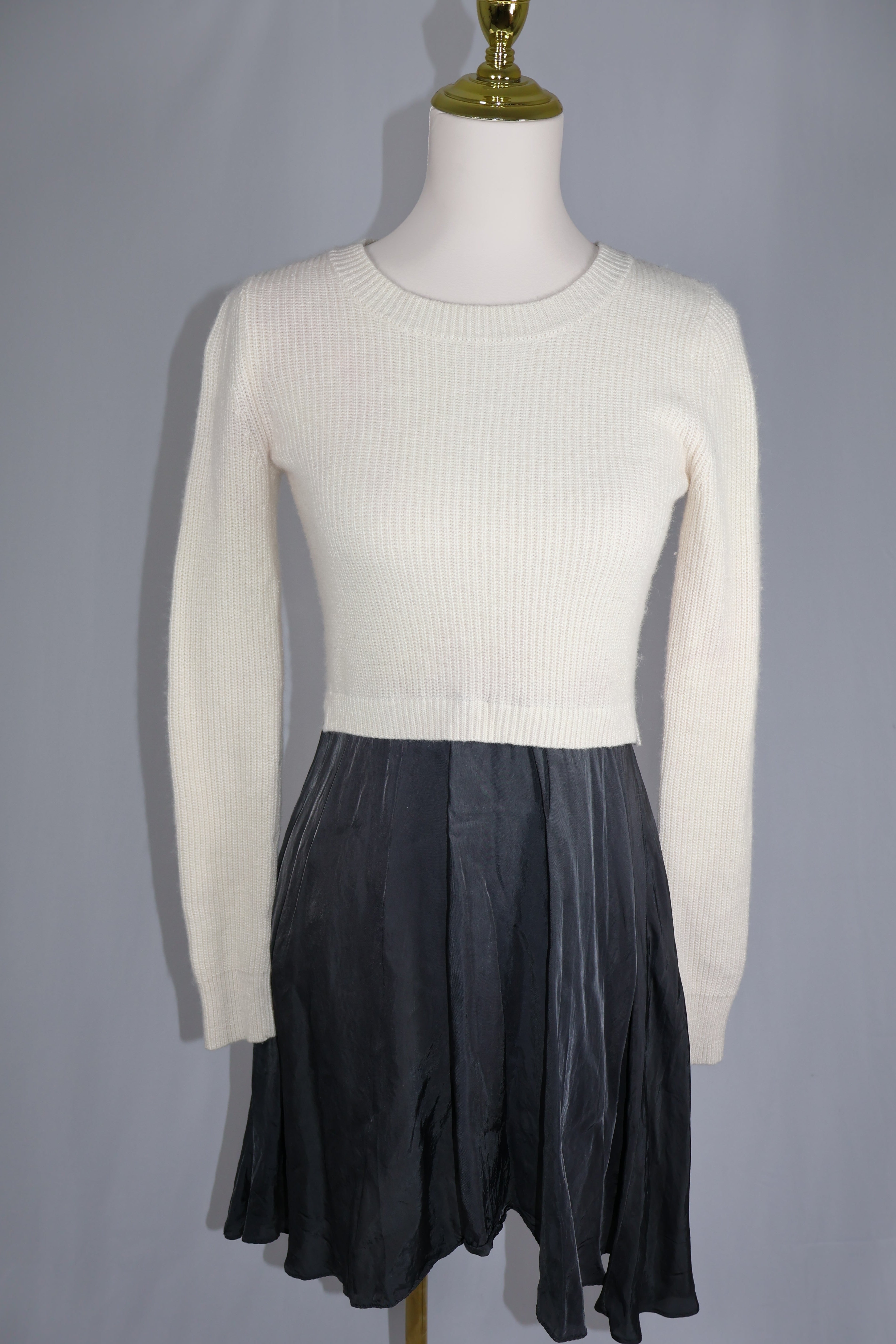 Club Monaco Ivory Sweater Black Satin Slip Skirt Dress / Size XS