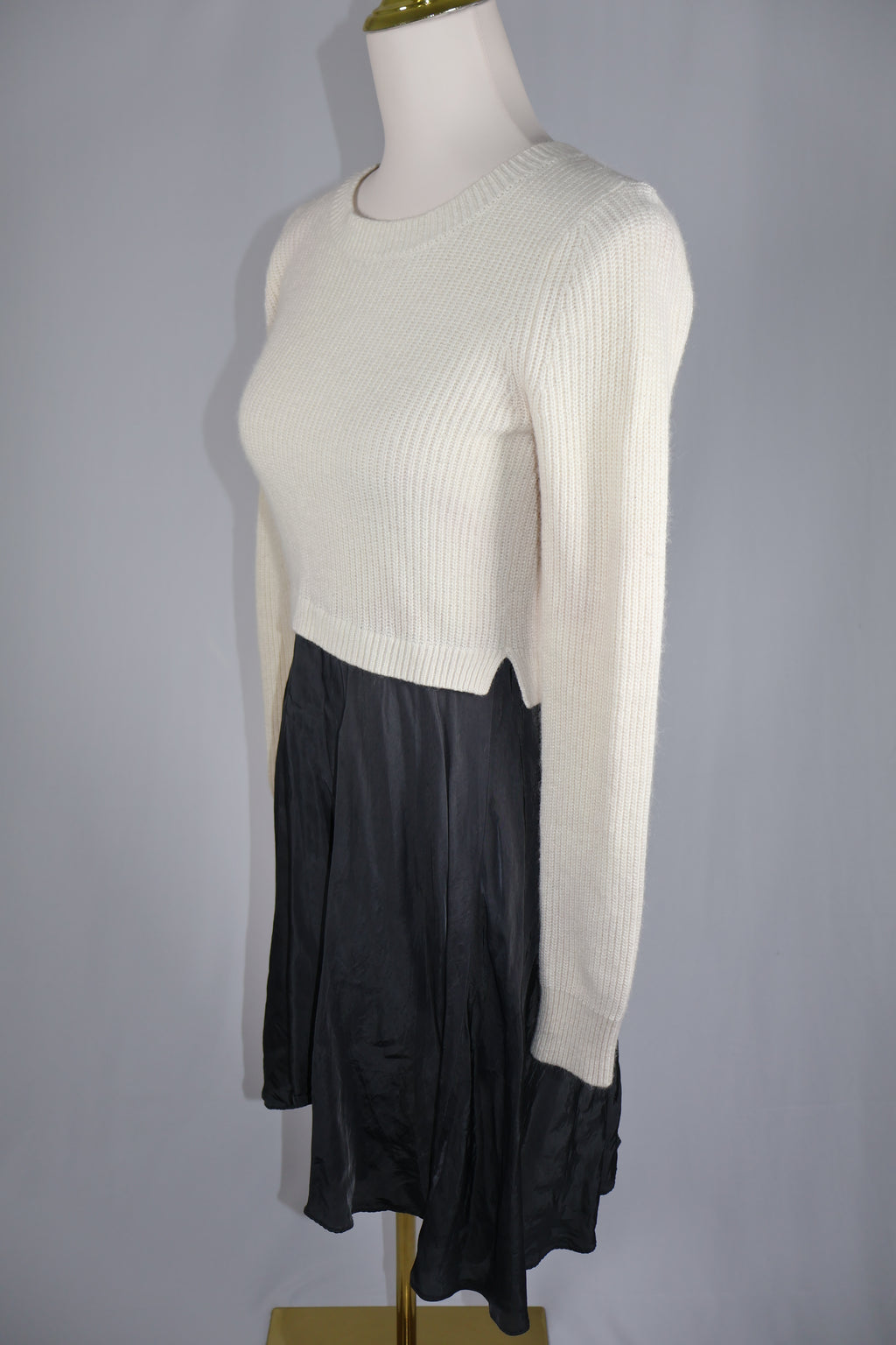 Club Monaco Ivory Sweater Black Satin Slip Skirt Dress / Size XS