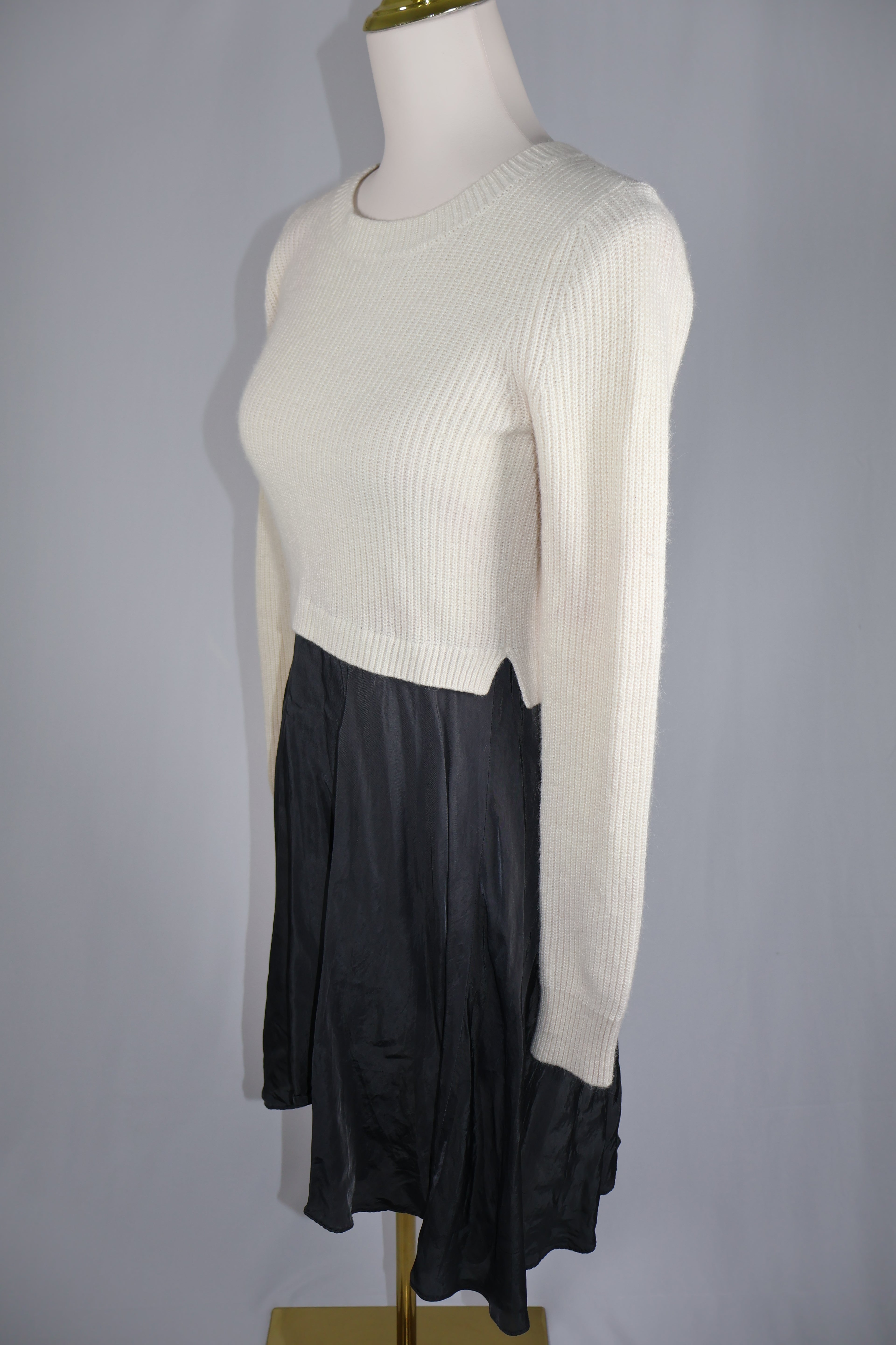 Club Monaco Ivory Sweater Black Satin Slip Skirt Dress / Size XS