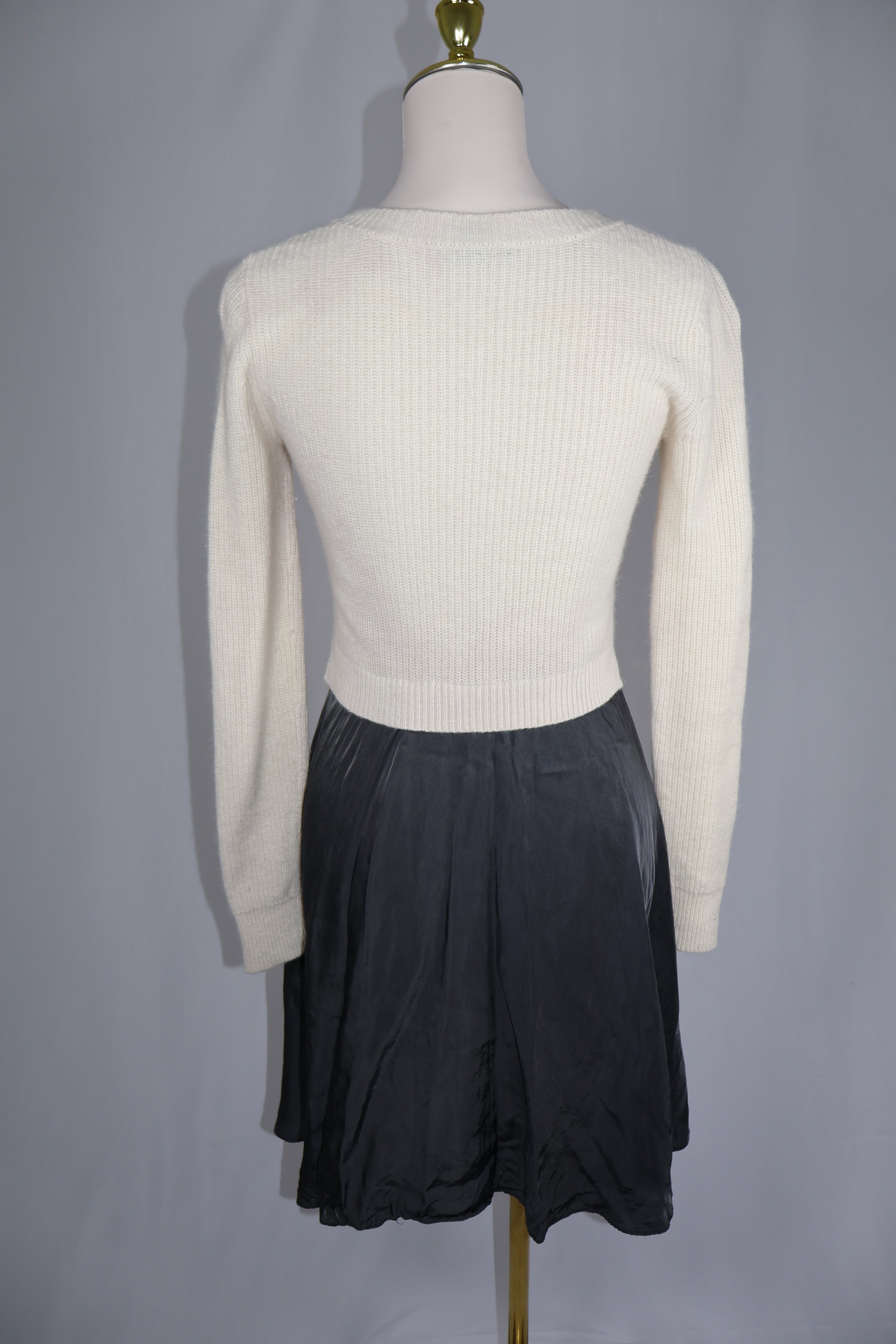 Club Monaco Ivory Sweater Black Satin Slip Skirt Dress / Size XS