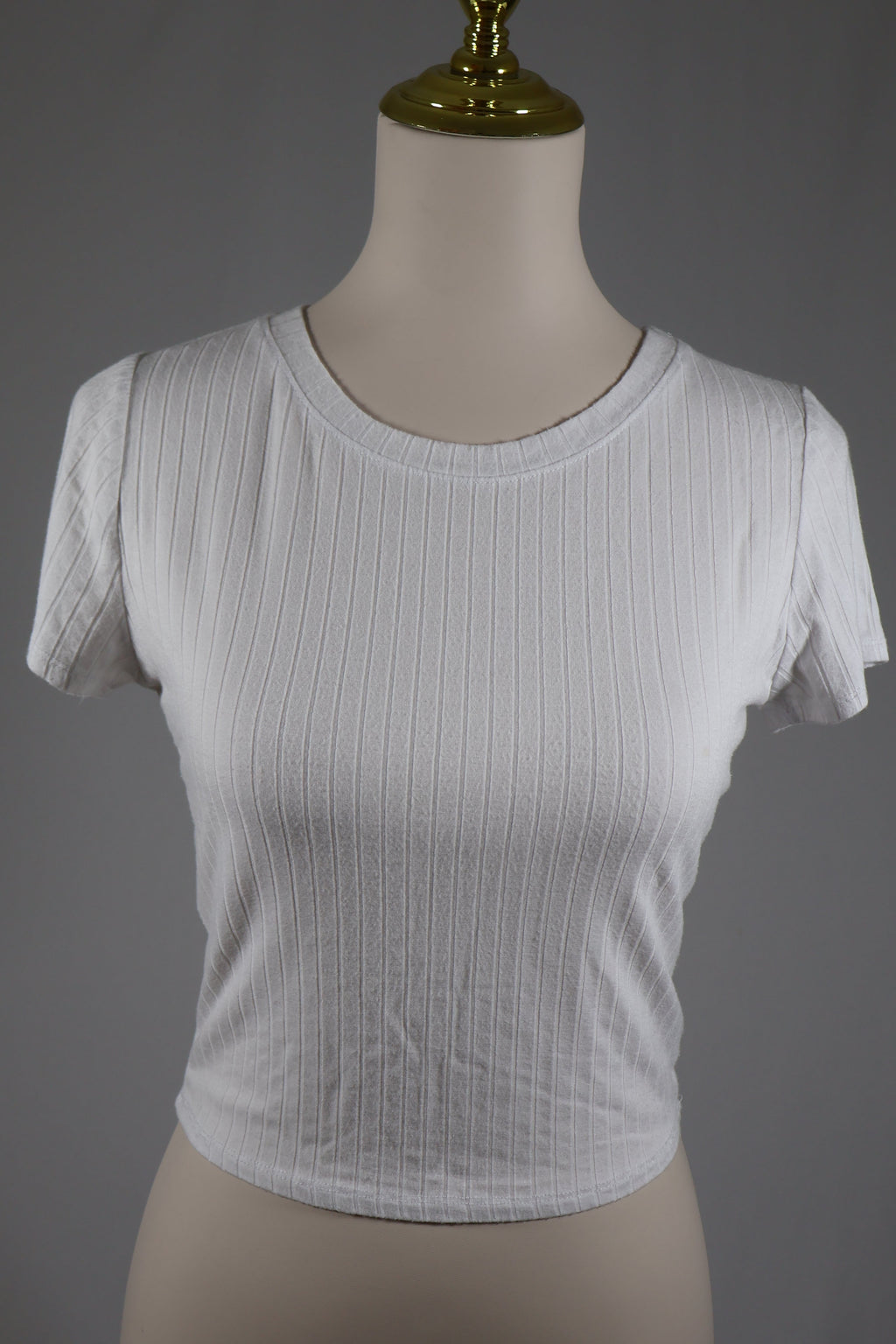Bozzolo White Ribbed Crop T-Shirt / Size L