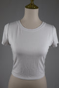 Bozzolo White Ribbed Crop T-Shirt / Size L