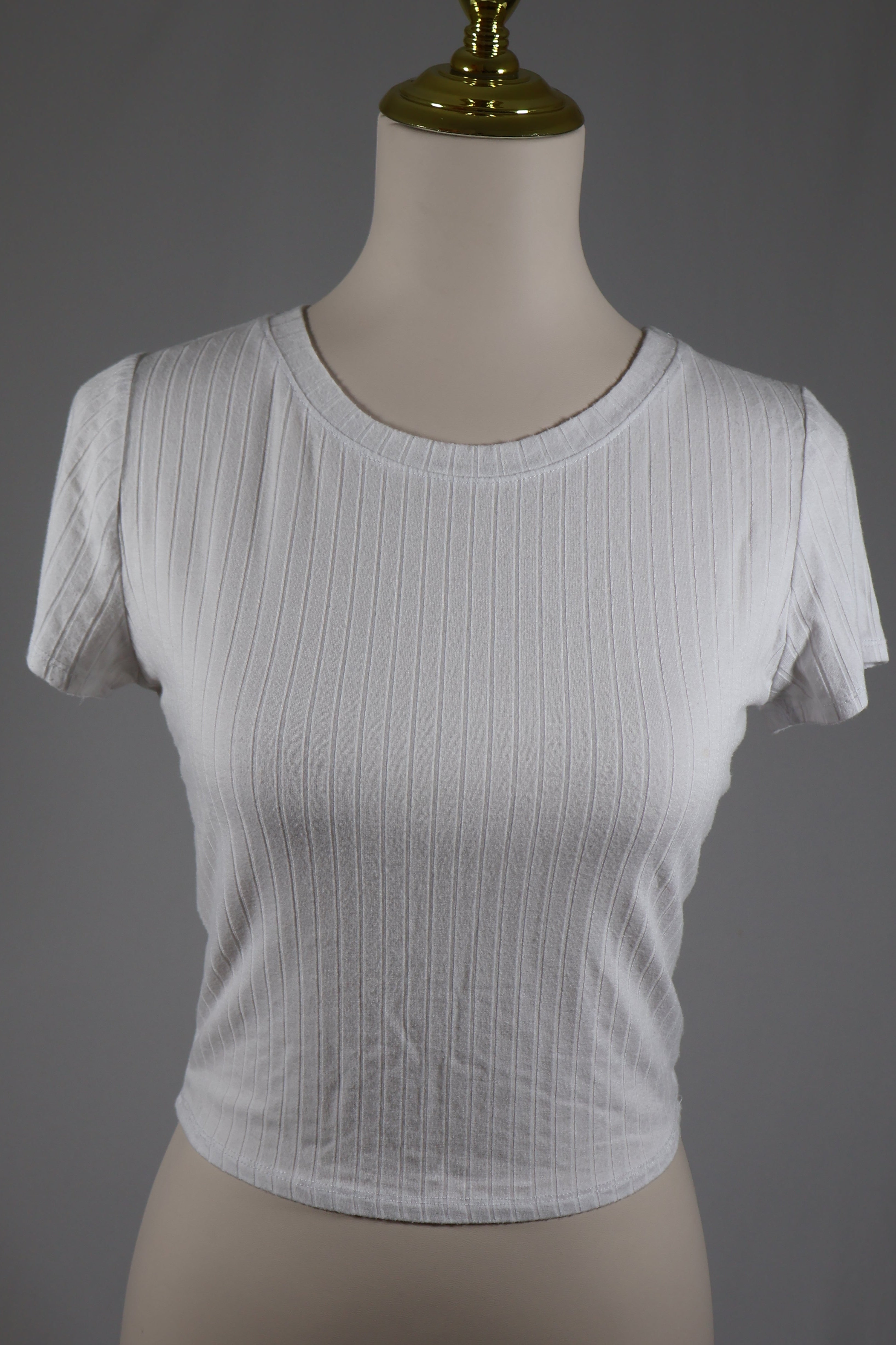 Bozzolo White Ribbed Crop T-Shirt / Size L