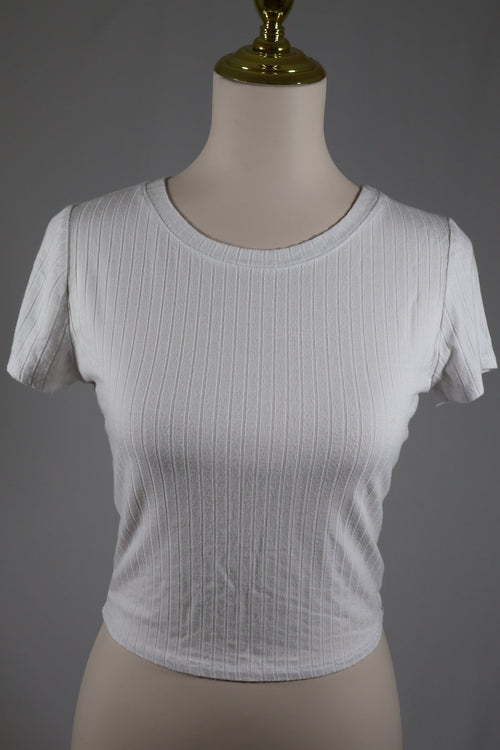 Bozzolo White Ribbed Crop T-Shirt / Size L