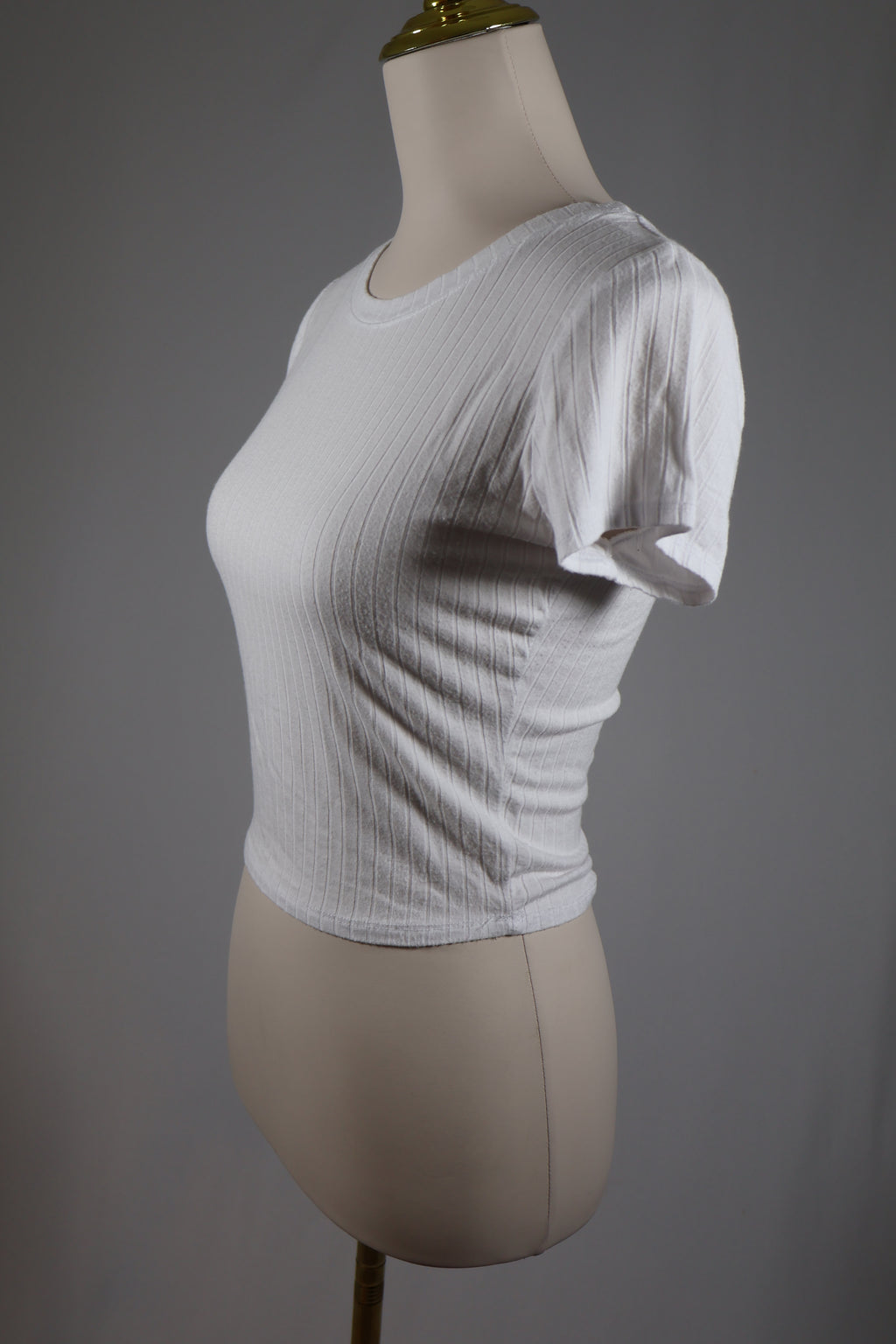 Bozzolo White Ribbed Crop T-Shirt / Size L