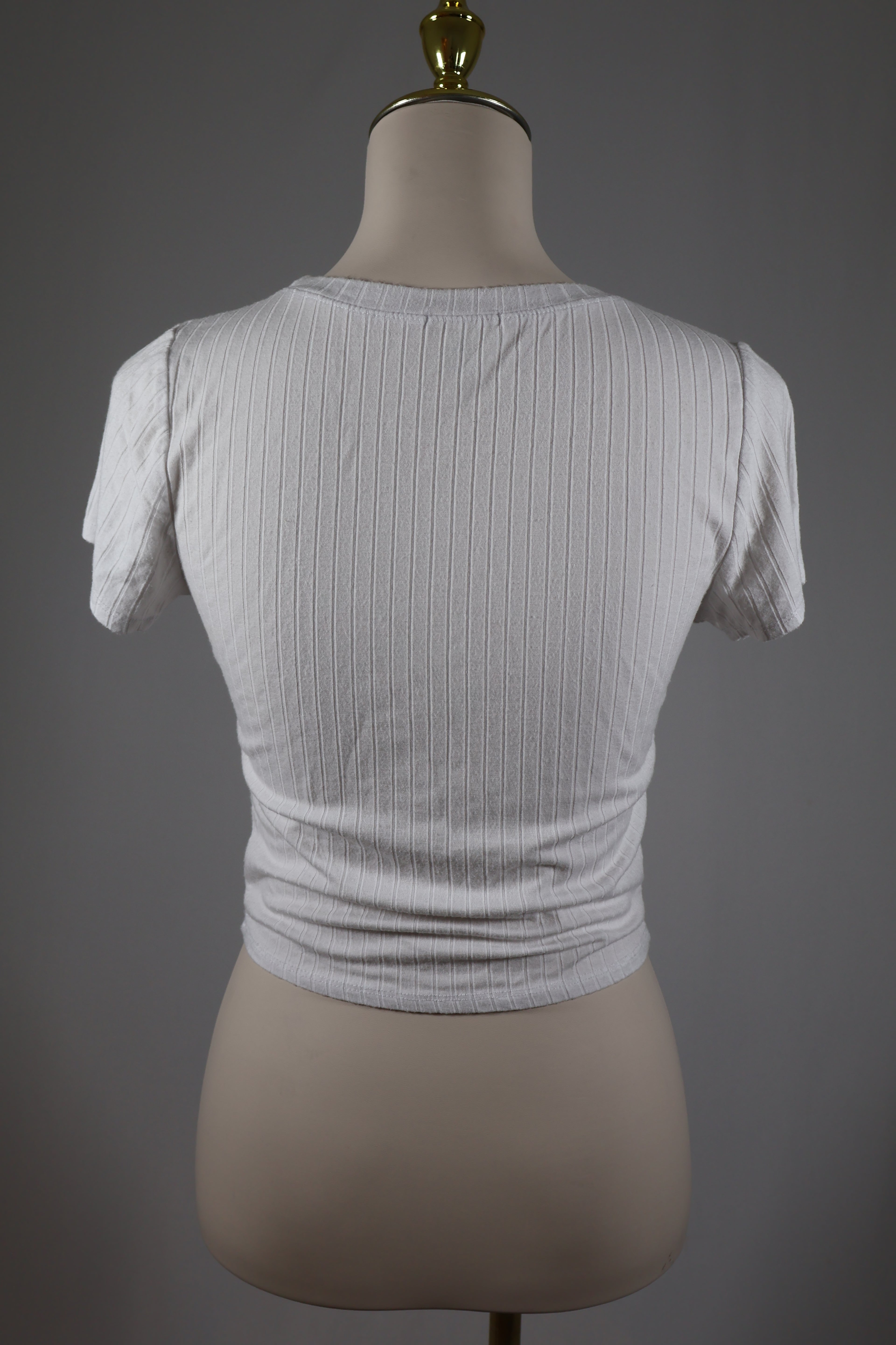 Bozzolo White Ribbed Crop T-Shirt / Size L