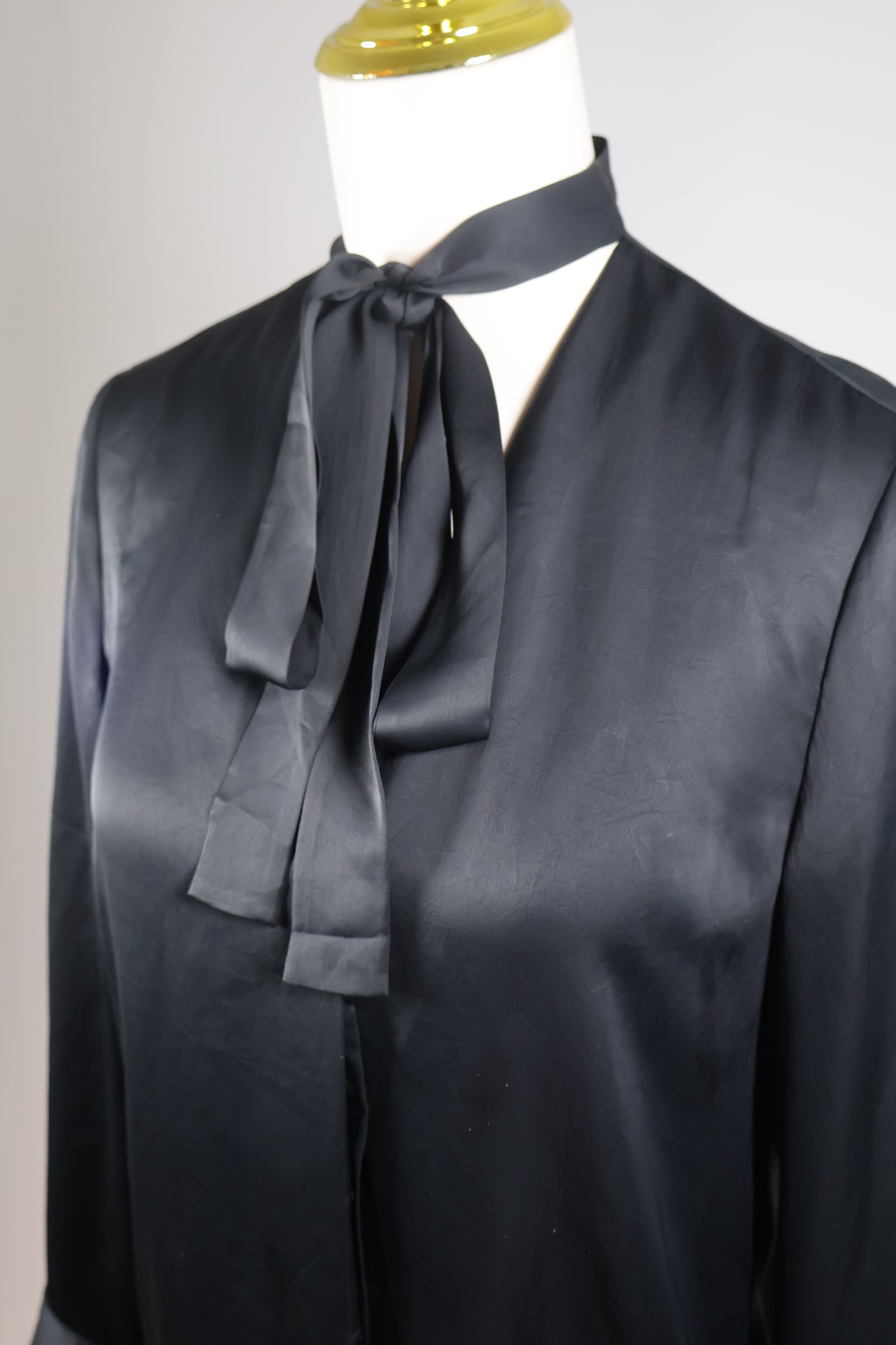 Rag & Bone Black Satin Tie-Neck Bow Blouse / Size 4