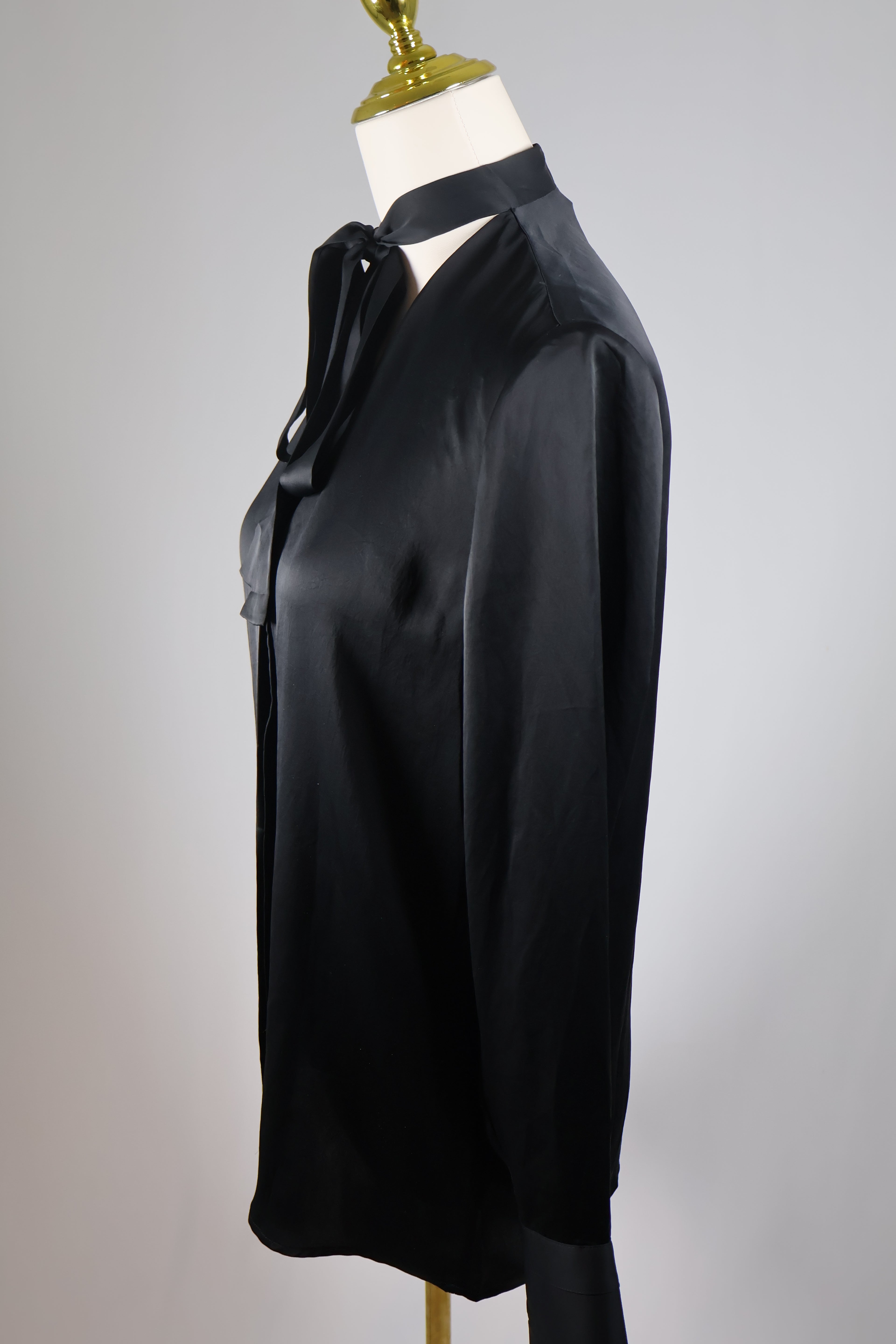 Rag & Bone Black Satin Tie-Neck Bow Blouse / Size 4