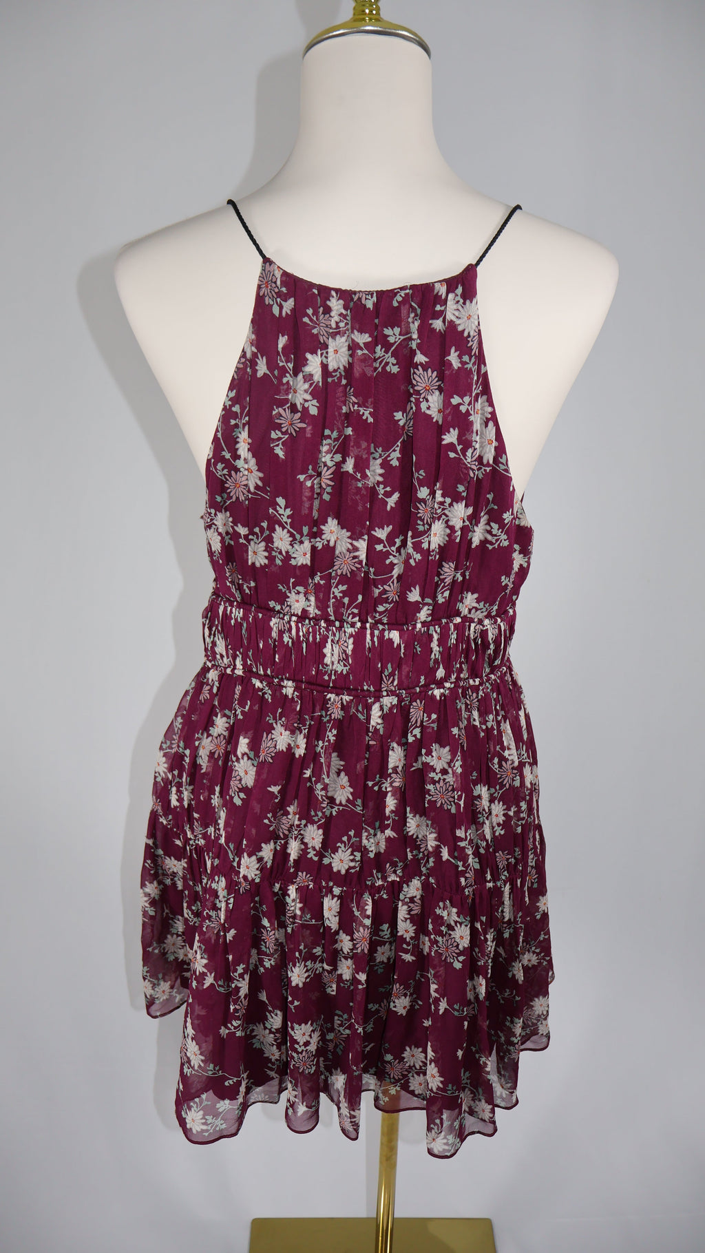 Cinq à Sept Silk Floral Mini Dress | Burgundy | Size Medium