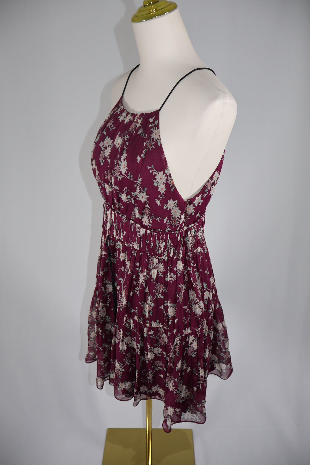 Cinq à Sept Silk Floral Mini Dress | Burgundy | Size Medium