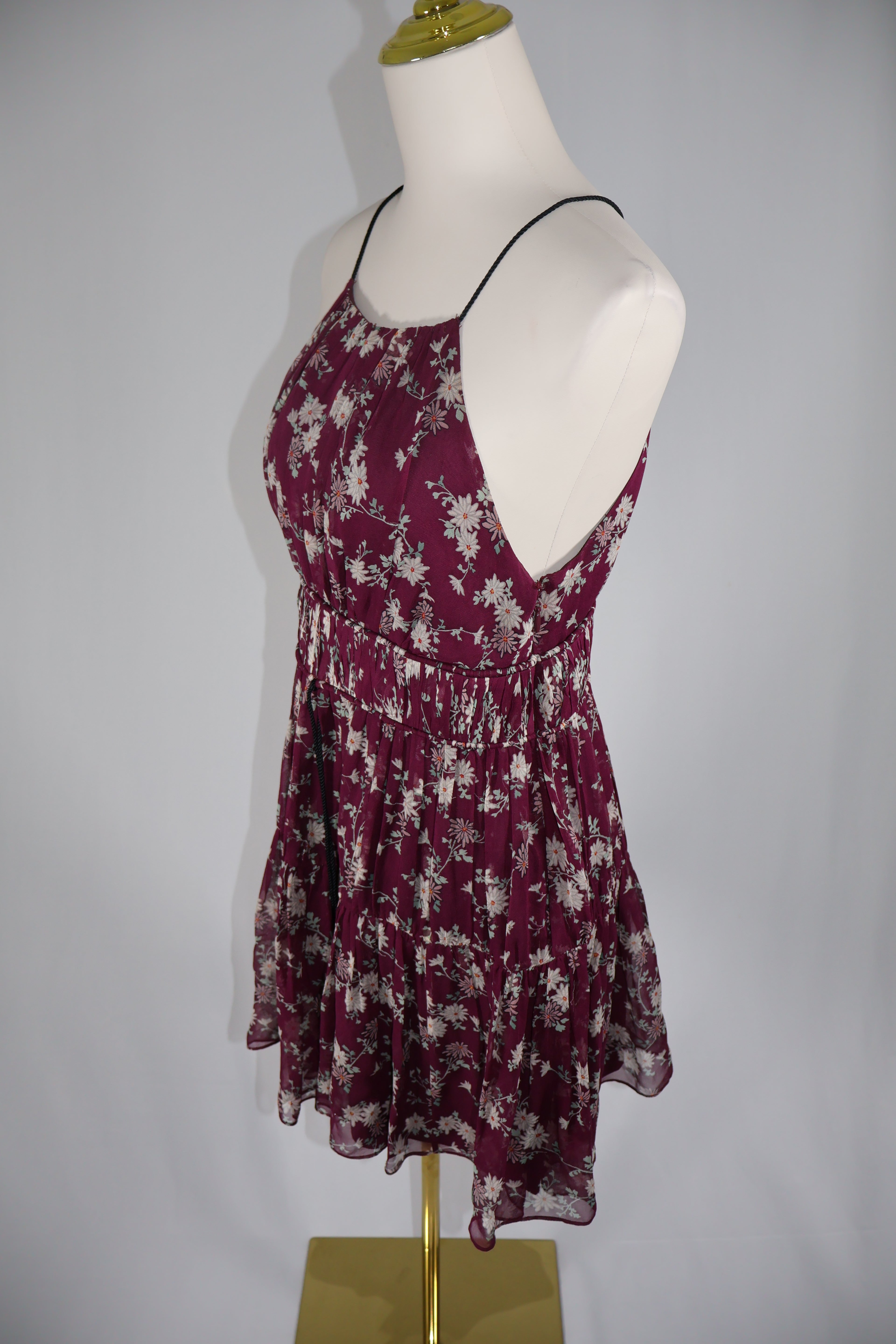 Cinq à Sept Silk Floral Mini Dress | Burgundy | Size Medium