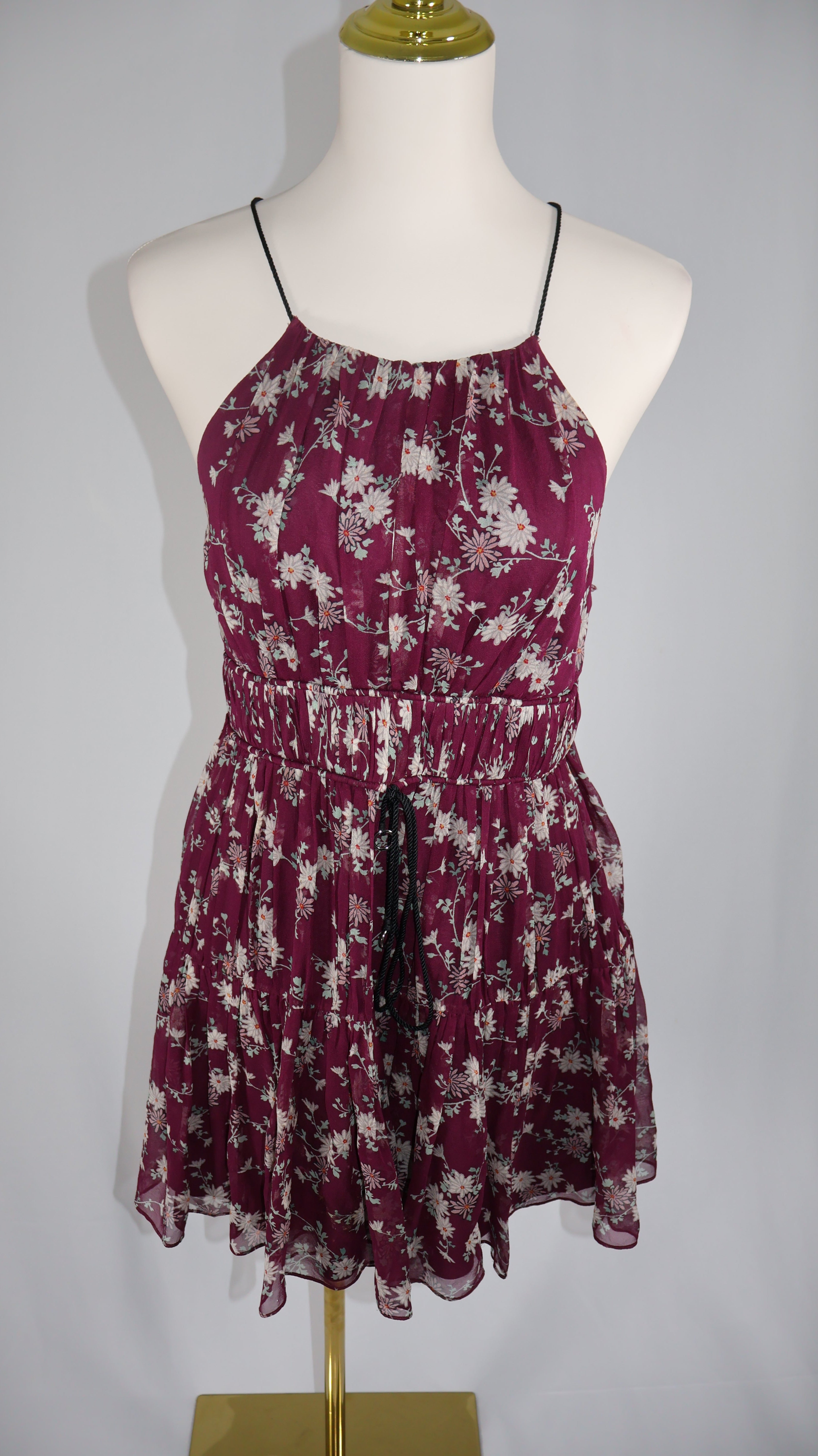 Cinq à Sept Silk Floral Mini Dress | Burgundy | Size Medium
