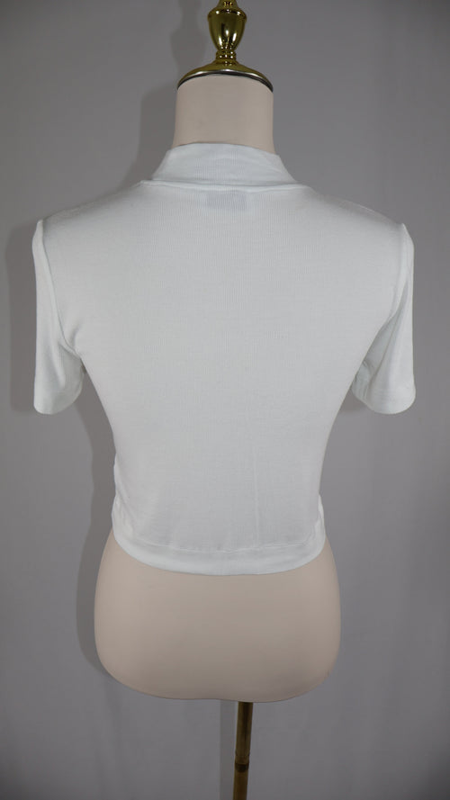 Babaton Gonzalo Ribbed Mock Neck Crop T-Shirt | White | Size Medium