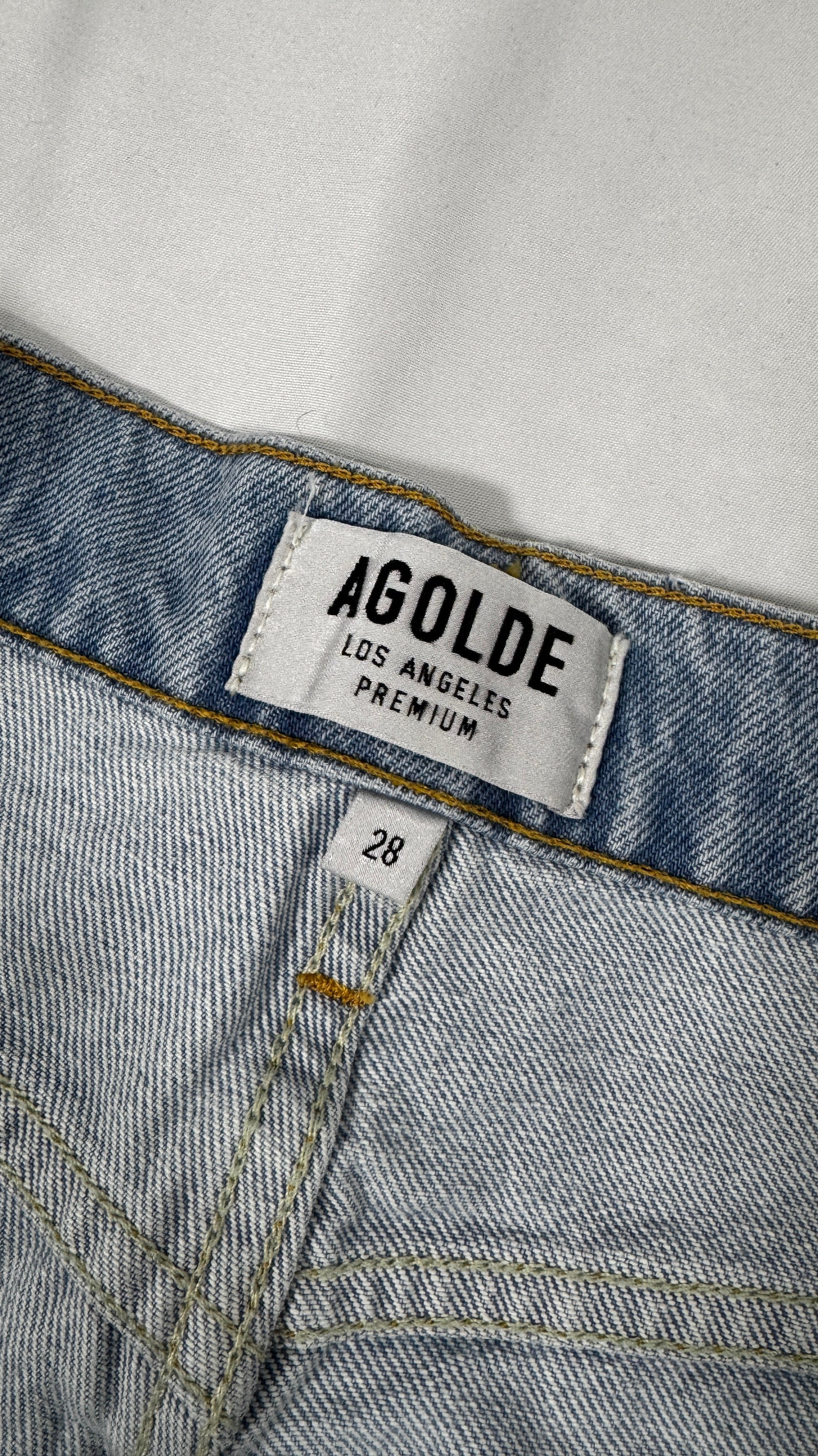 AGOLDE Distressed Light Wash Straight Leg High Rise Jean / Size 28