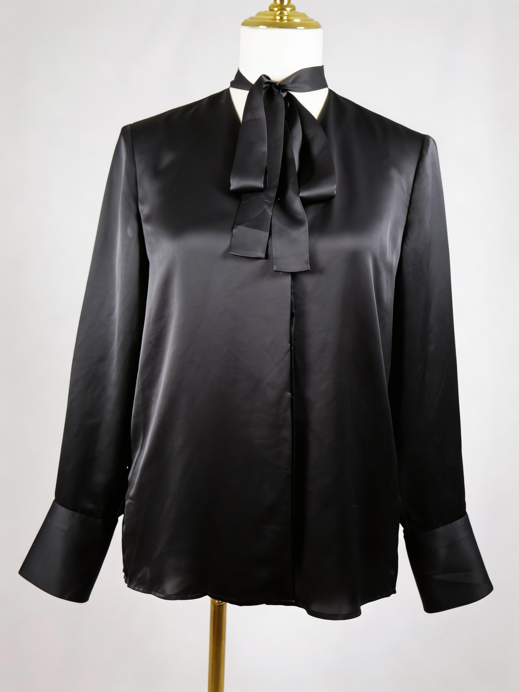 Rag & Bone Black Satin Tie-Neck Bow Blouse / Size 4