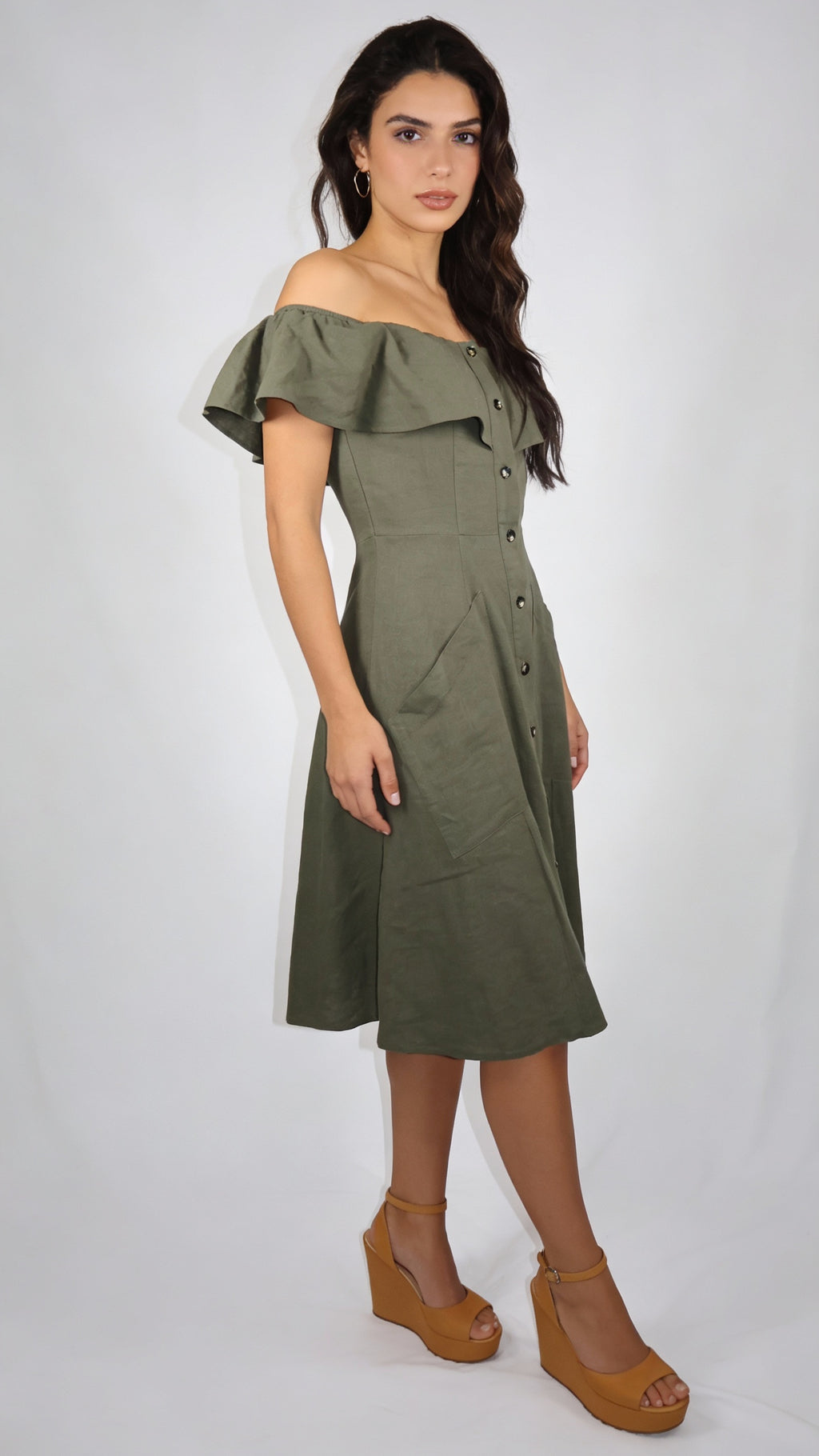Saks Fifth Avenue Linen Blend Off Shoulder Dress | Size 4