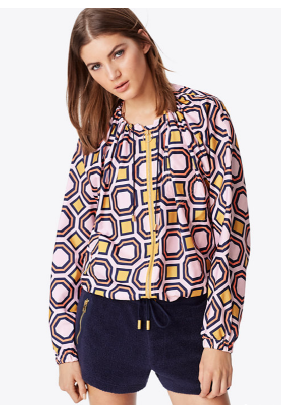 Tory Burch Digby Packable Jacket | Pink Octagon Print | Size Small