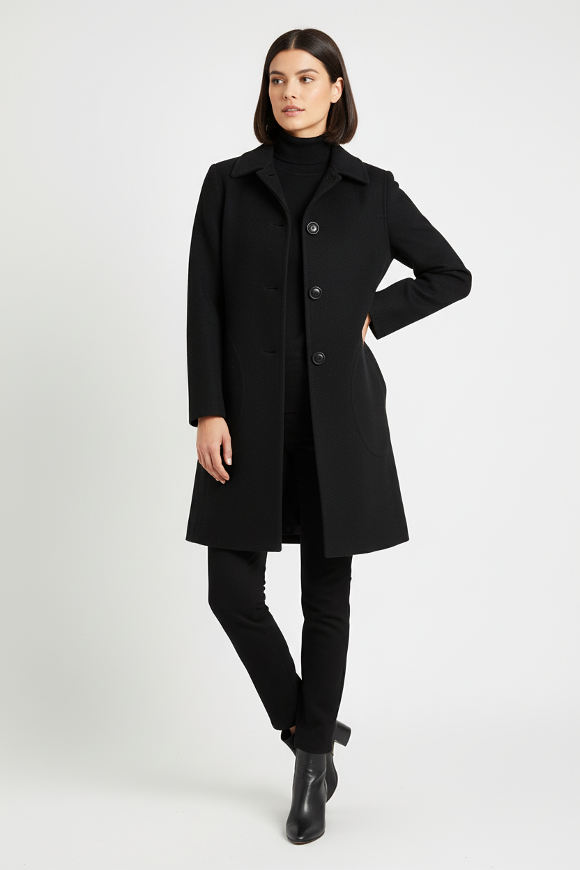 Black Coach Coat Model Photo