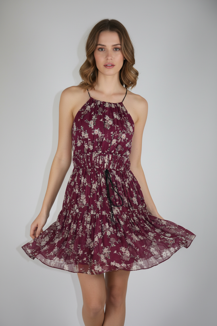 Cinq à Sept Silk Floral Halter Mini Dress on Model