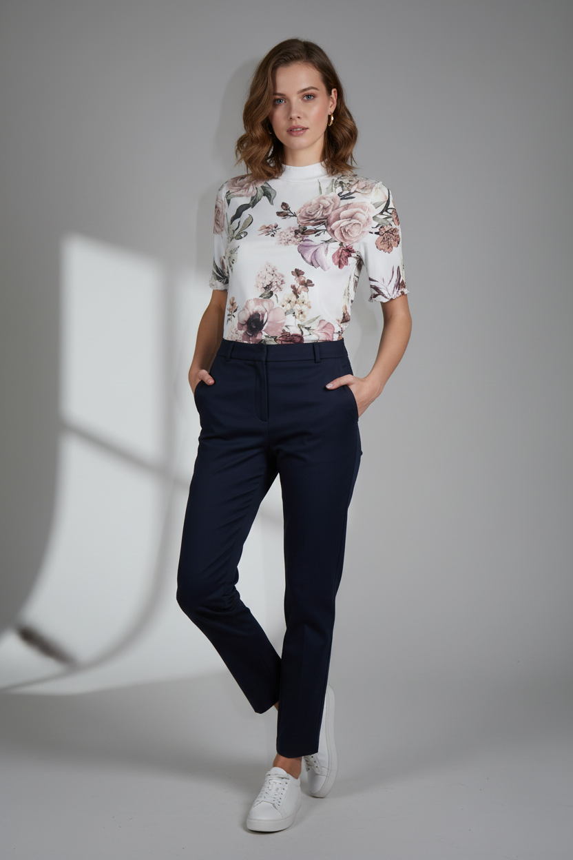 Model in GAZE floral t-shirt